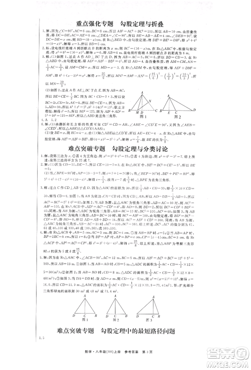 東方出版社2021贏在新課堂八年級(jí)數(shù)學(xué)上冊(cè)北師大版江西專版參考答案