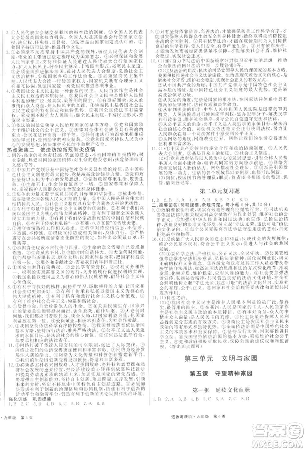 延邊大學出版社2021贏在新課堂九年級道德與法治人教版江西專版參考答案