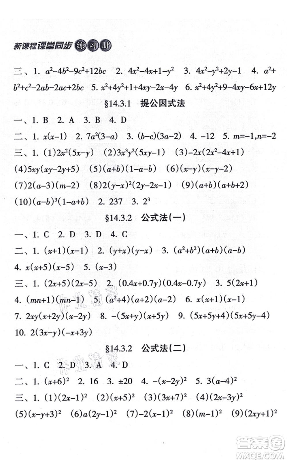 南方出版社2021新課程課堂同步練習冊八年級數(shù)學上冊人教版答案