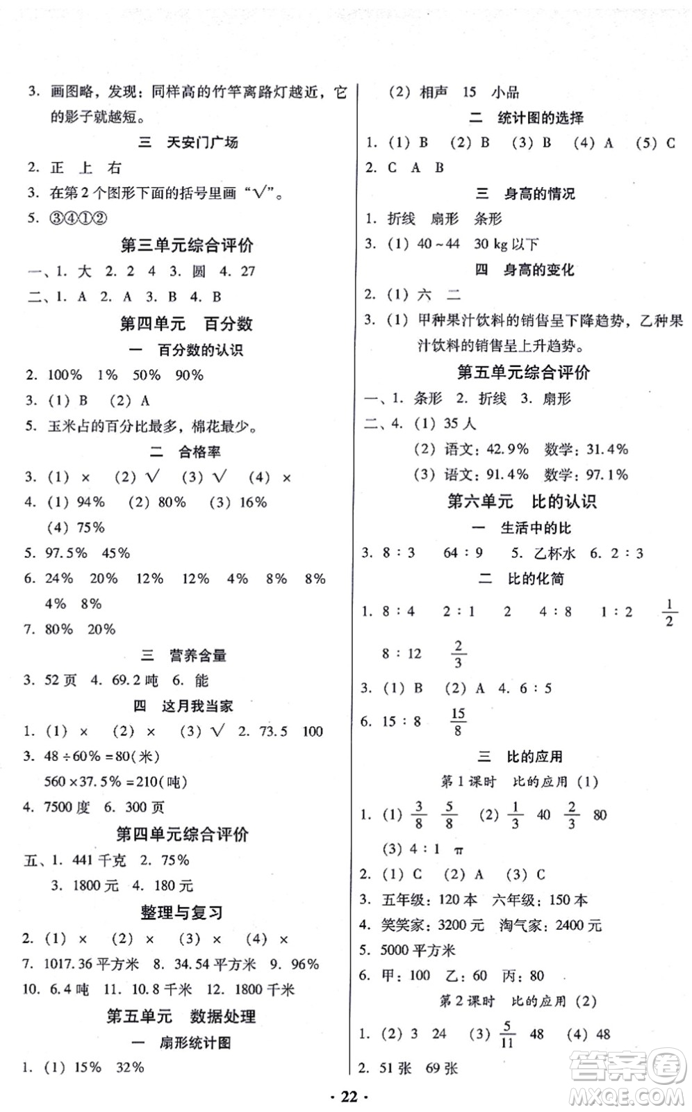 廣東高等教育出版社2021快樂課堂六年級數學上冊北師大版答案