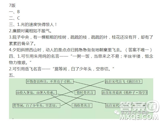 語文報(bào)五年級(jí)版2022寒假專號(hào)期末復(fù)習(xí)歸類第4-7版基礎(chǔ)知識(shí)積累答案