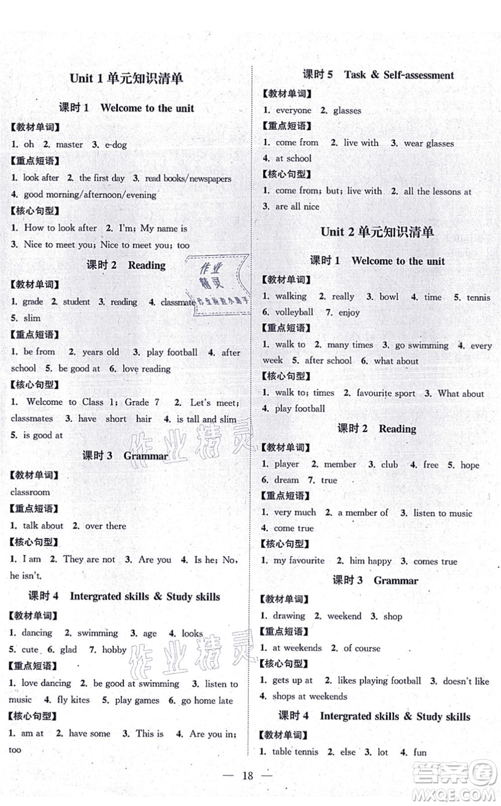 江蘇人民出版社2021創(chuàng)新課時(shí)作業(yè)本七年級(jí)英語(yǔ)上冊(cè)譯林版連云港專版答案