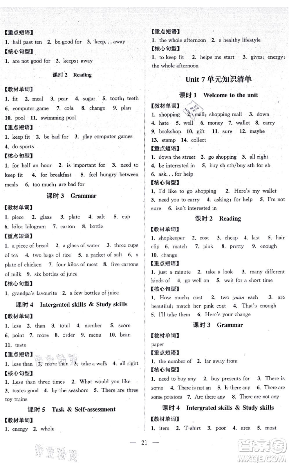 江蘇人民出版社2021創(chuàng)新課時(shí)作業(yè)本七年級(jí)英語(yǔ)上冊(cè)譯林版連云港專版答案