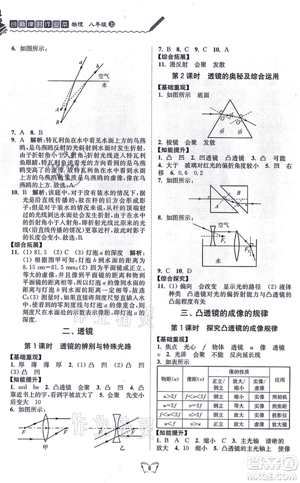 江蘇人民出版社2021創(chuàng)新課時作業(yè)本八年級物理上冊蘇科版答案