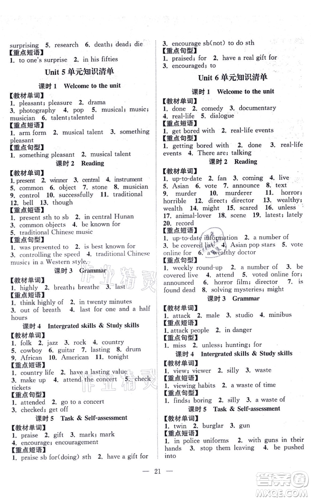 江蘇人民出版社2021創(chuàng)新課時(shí)作業(yè)本九年級(jí)英語(yǔ)上冊(cè)譯林版連云港專版答案