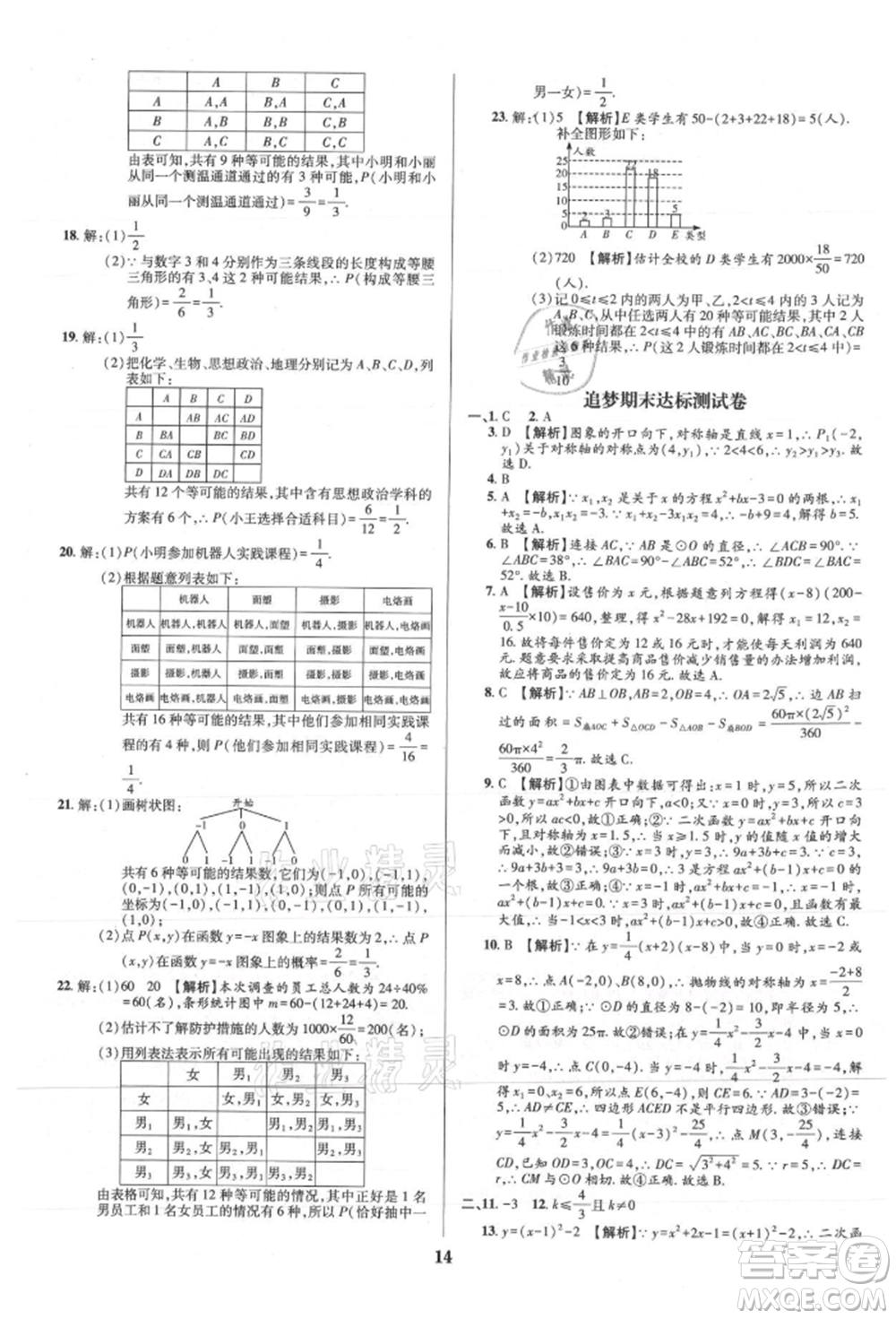 天津科學技術出版社2021追夢之旅鋪路卷九年級數(shù)學人教版河南專版參考答案