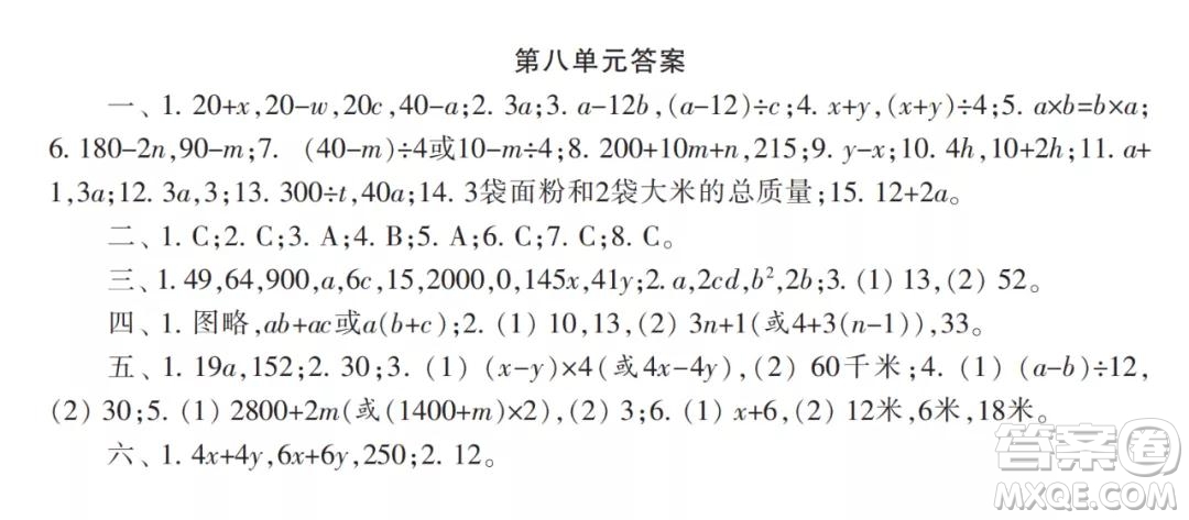 2021年小學(xué)生數(shù)學(xué)報(bào)配套試卷五年級上冊第6-8單元測試卷參考答案