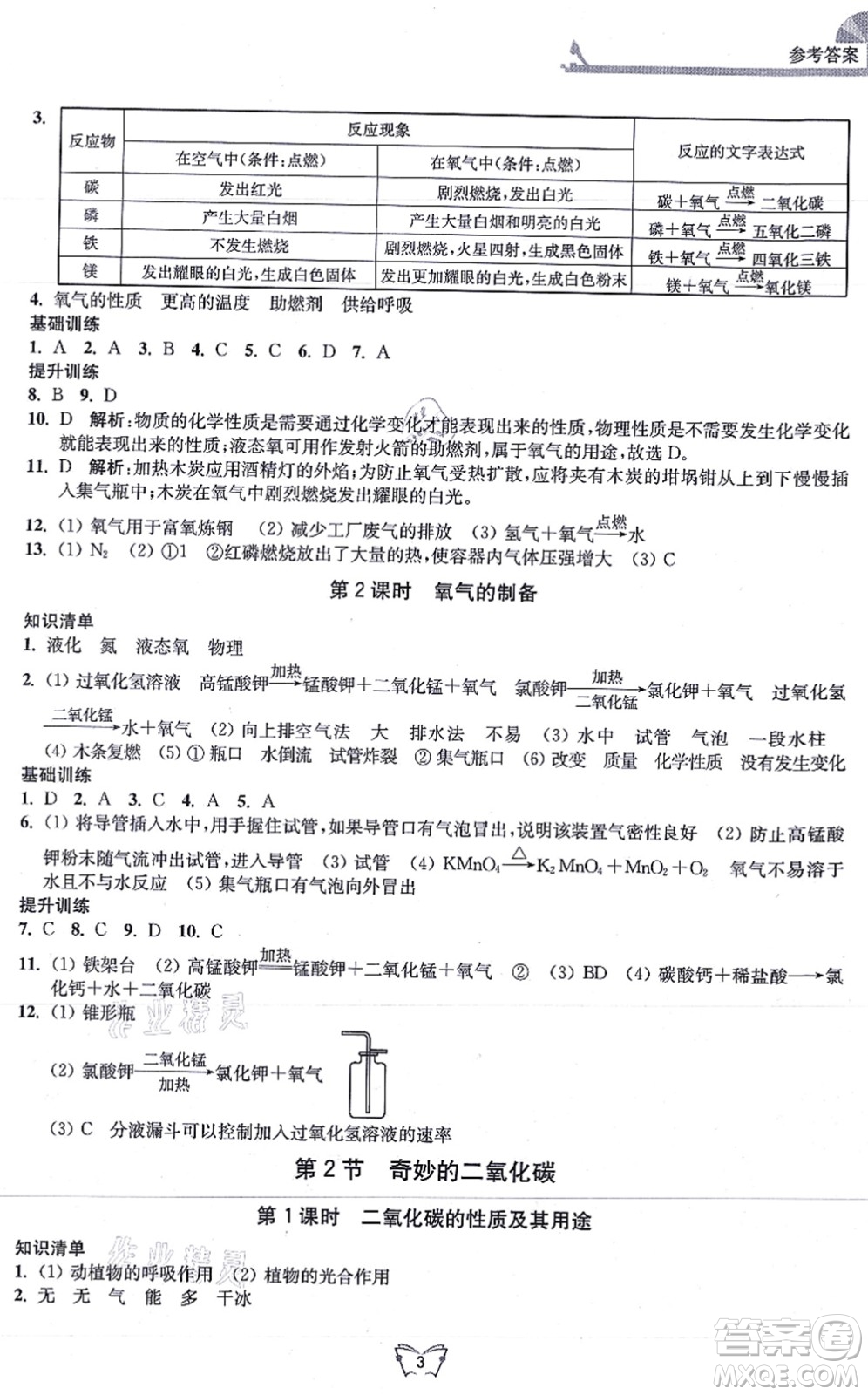 江蘇人民出版社2021創(chuàng)新課時(shí)作業(yè)本九年級(jí)化學(xué)上冊(cè)滬教版答案