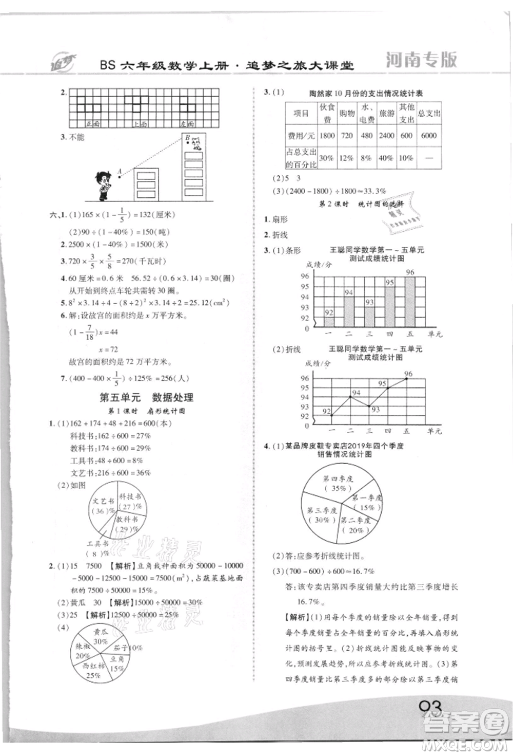 天津科學(xué)技術(shù)出版社2021追夢(mèng)之旅大課堂六年級(jí)數(shù)學(xué)上冊(cè)北師大版河南專版參考答案