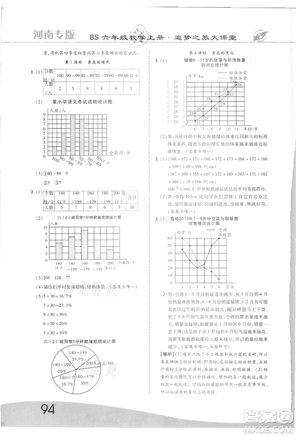 天津科學(xué)技術(shù)出版社2021追夢(mèng)之旅大課堂六年級(jí)數(shù)學(xué)上冊(cè)北師大版河南專版參考答案