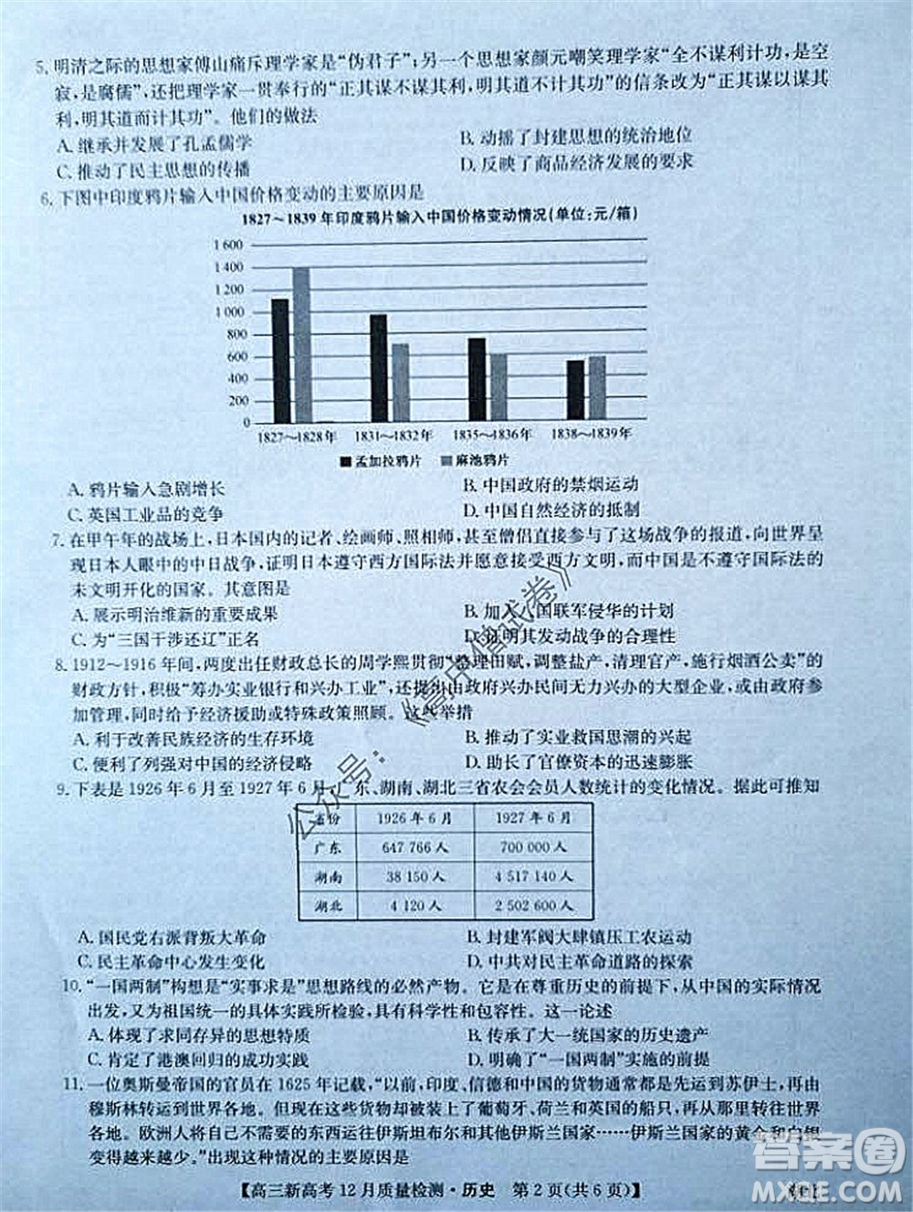 2022屆九師聯盟高三新高考12月質量檢測湖北卷歷史試題及答案