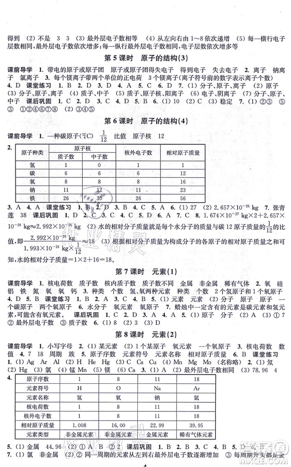 江蘇鳳凰美術(shù)出版社2021創(chuàng)新課時作業(yè)九年級化學(xué)上冊全國版答案