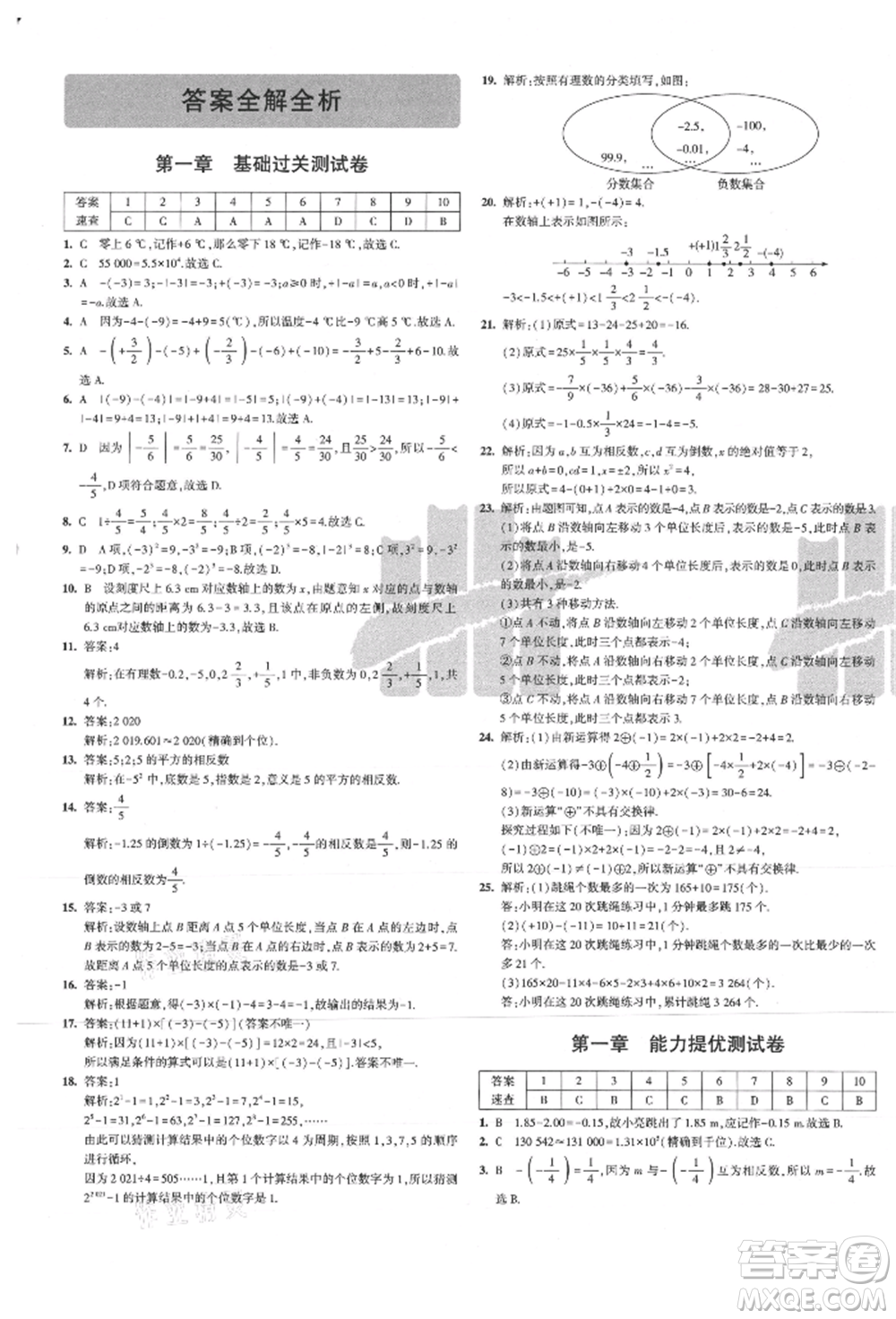 教育科學(xué)出版社2021年5年中考3年模擬初中試卷七年級數(shù)學(xué)上冊人教版參考答案