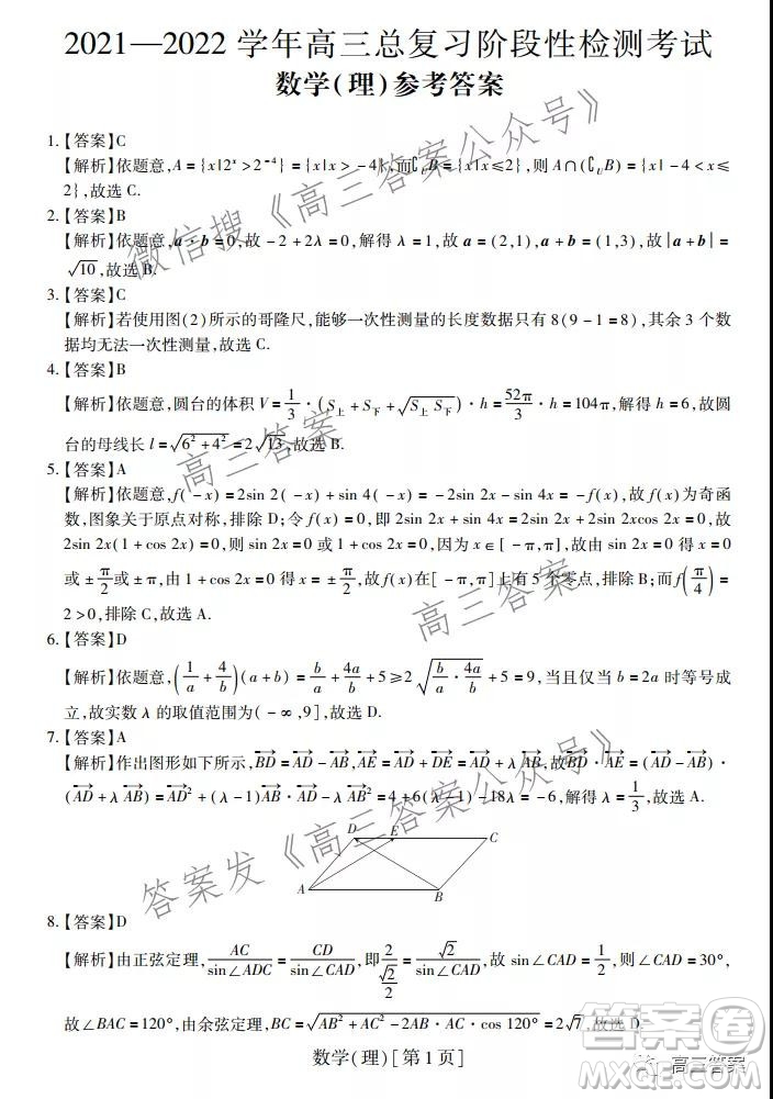 智慧上進(jìn)2021-2022學(xué)年高三總復(fù)習(xí)階段性檢測(cè)考試?yán)砜茢?shù)學(xué)試題及答案