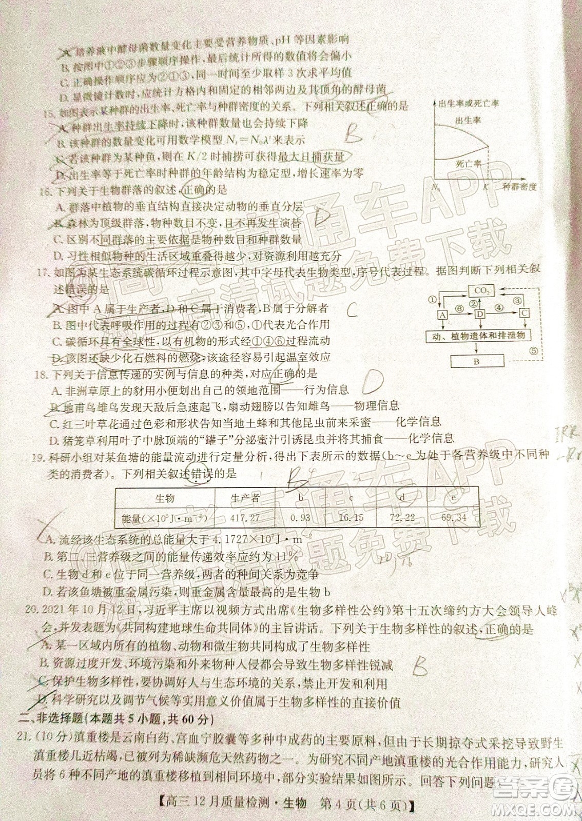 2022屆九師聯(lián)盟高三新高考12月質(zhì)量檢測(cè)全國(guó)卷生物試題及答案