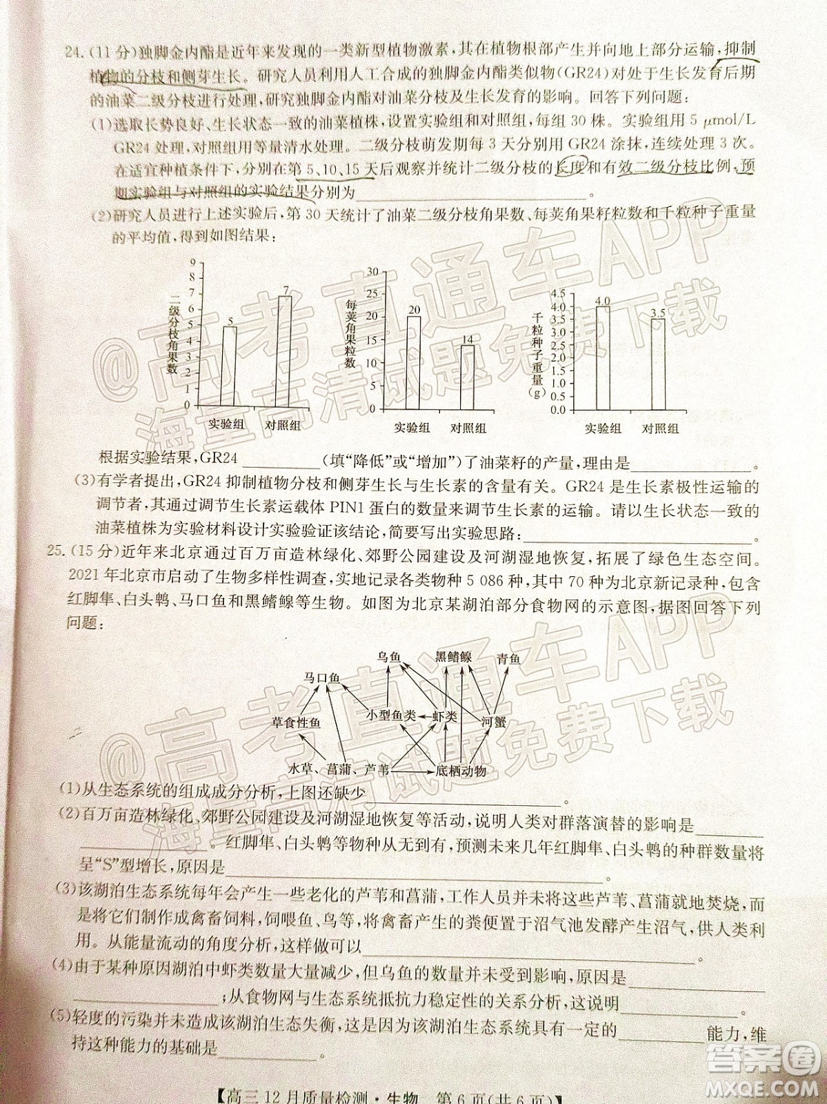 2022屆九師聯(lián)盟高三新高考12月質(zhì)量檢測(cè)全國(guó)卷生物試題及答案