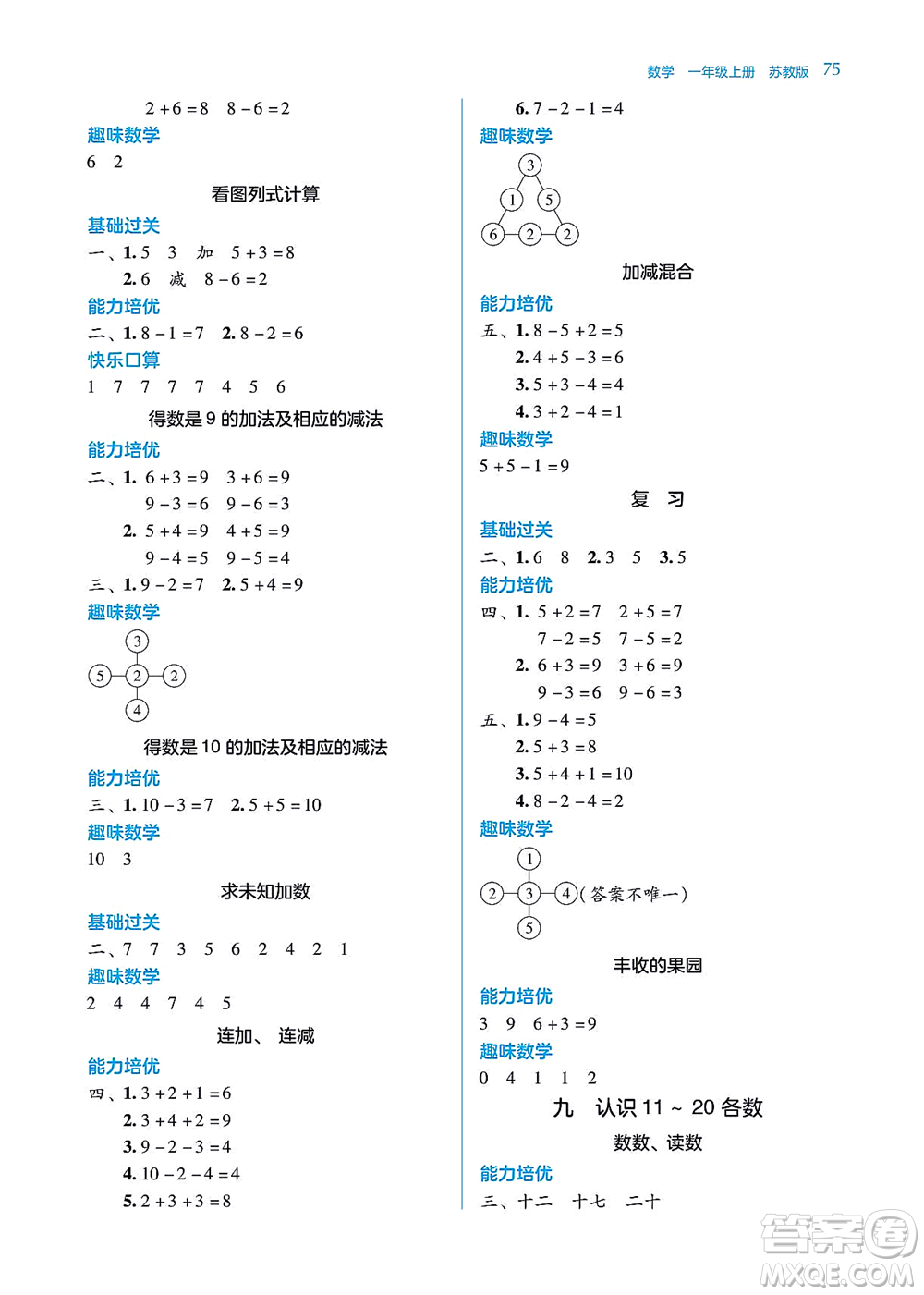 湖南教育出版社2021學(xué)法大視野一年級數(shù)學(xué)上冊蘇教版答案