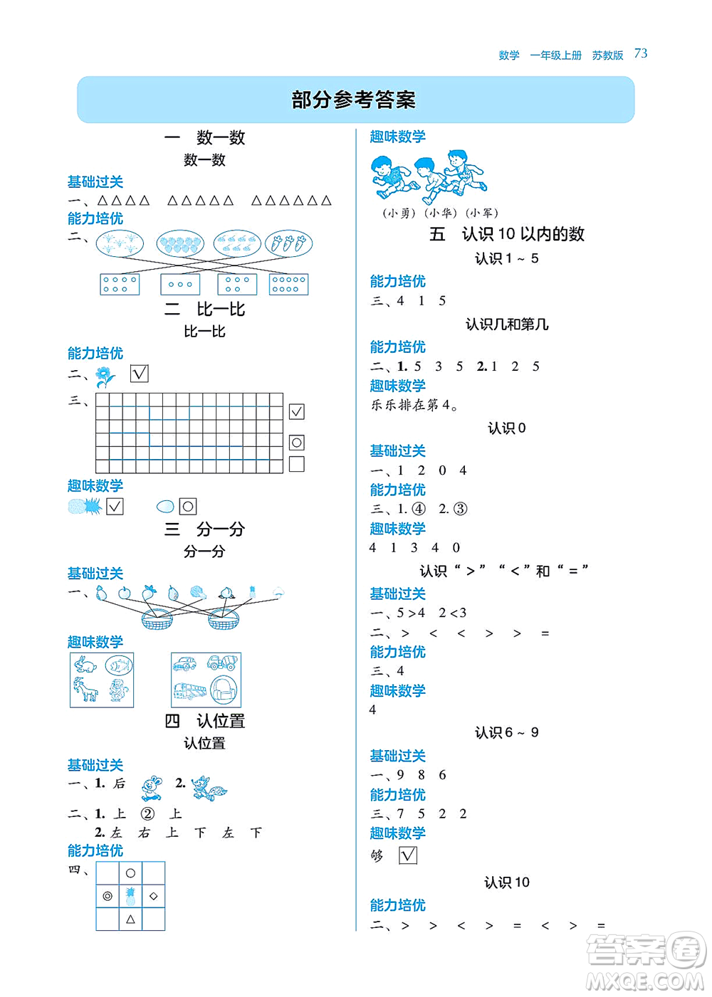 湖南教育出版社2021學(xué)法大視野一年級數(shù)學(xué)上冊蘇教版答案