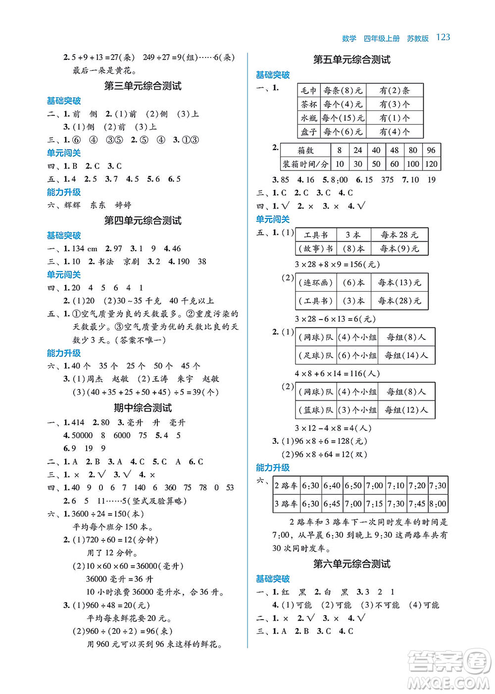 湖南教育出版社2021學(xué)法大視野四年級數(shù)學(xué)上冊蘇教版答案