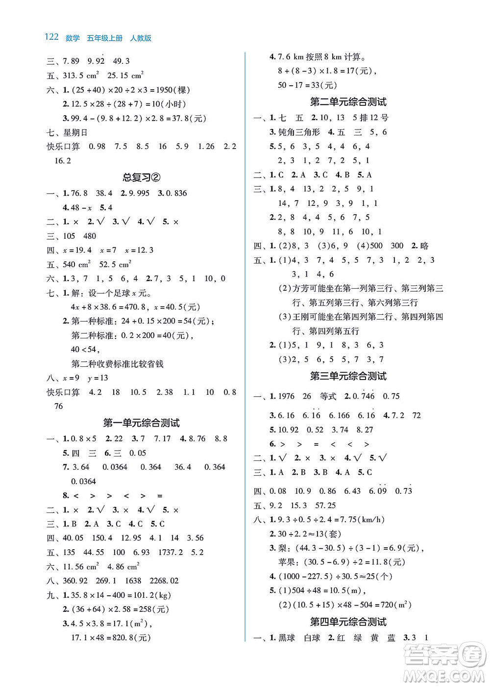 湖南教育出版社2021學(xué)法大視野五年級數(shù)學(xué)上冊人教版答案