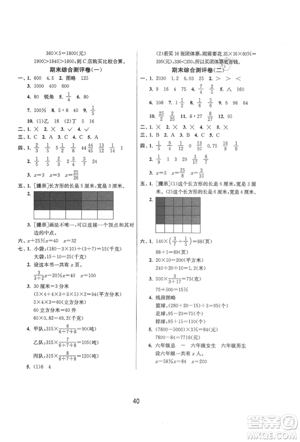 江蘇人民出版社2021年1課3練單元達(dá)標(biāo)測試六年級上冊數(shù)學(xué)蘇教版參考答案