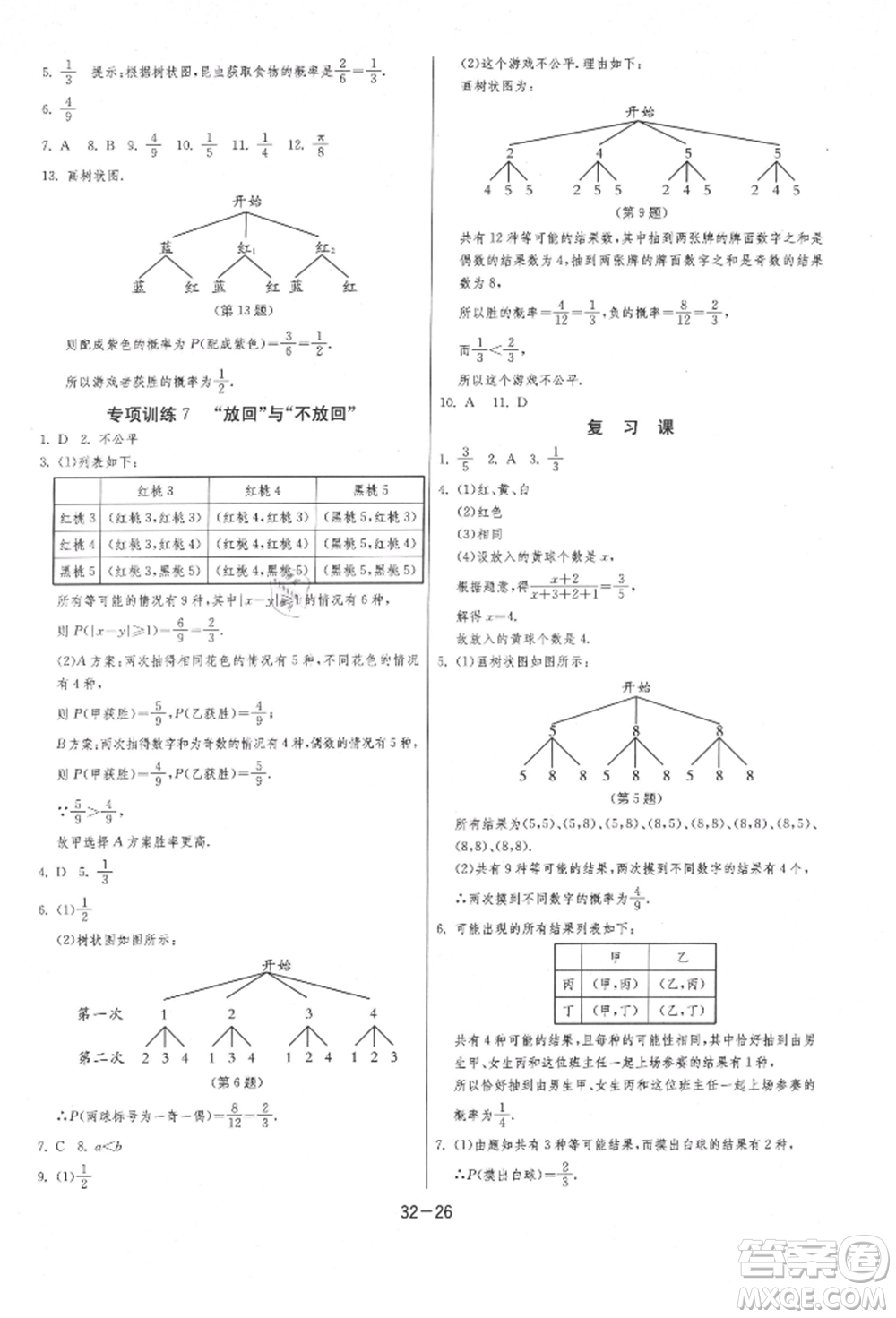 江蘇人民出版社2021年1課3練單元達(dá)標(biāo)測(cè)試九年級(jí)數(shù)學(xué)上冊(cè)蘇科版參考答案