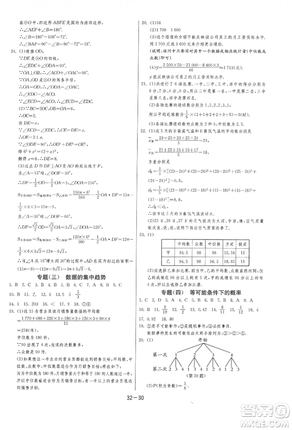 江蘇人民出版社2021年1課3練單元達(dá)標(biāo)測(cè)試九年級(jí)數(shù)學(xué)上冊(cè)蘇科版參考答案