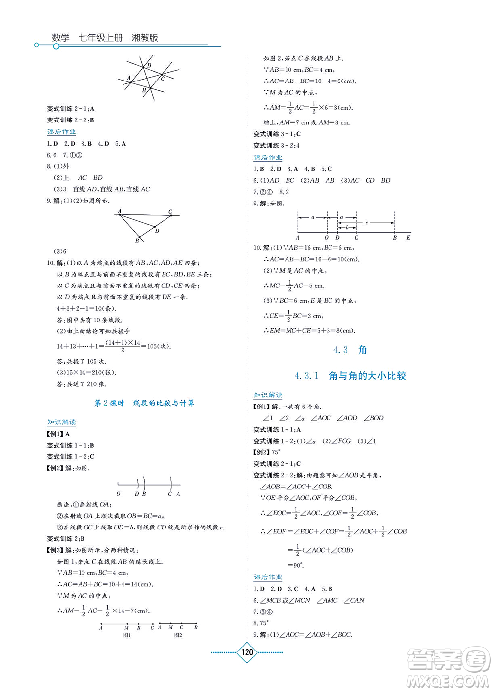 湖南教育出版社2021學(xué)法大視野七年級數(shù)學(xué)上冊湘教版答案