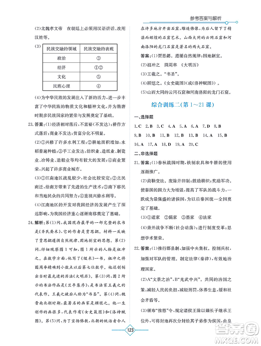 湖南教育出版社2021學(xué)法大視野七年級歷史上冊人教版答案