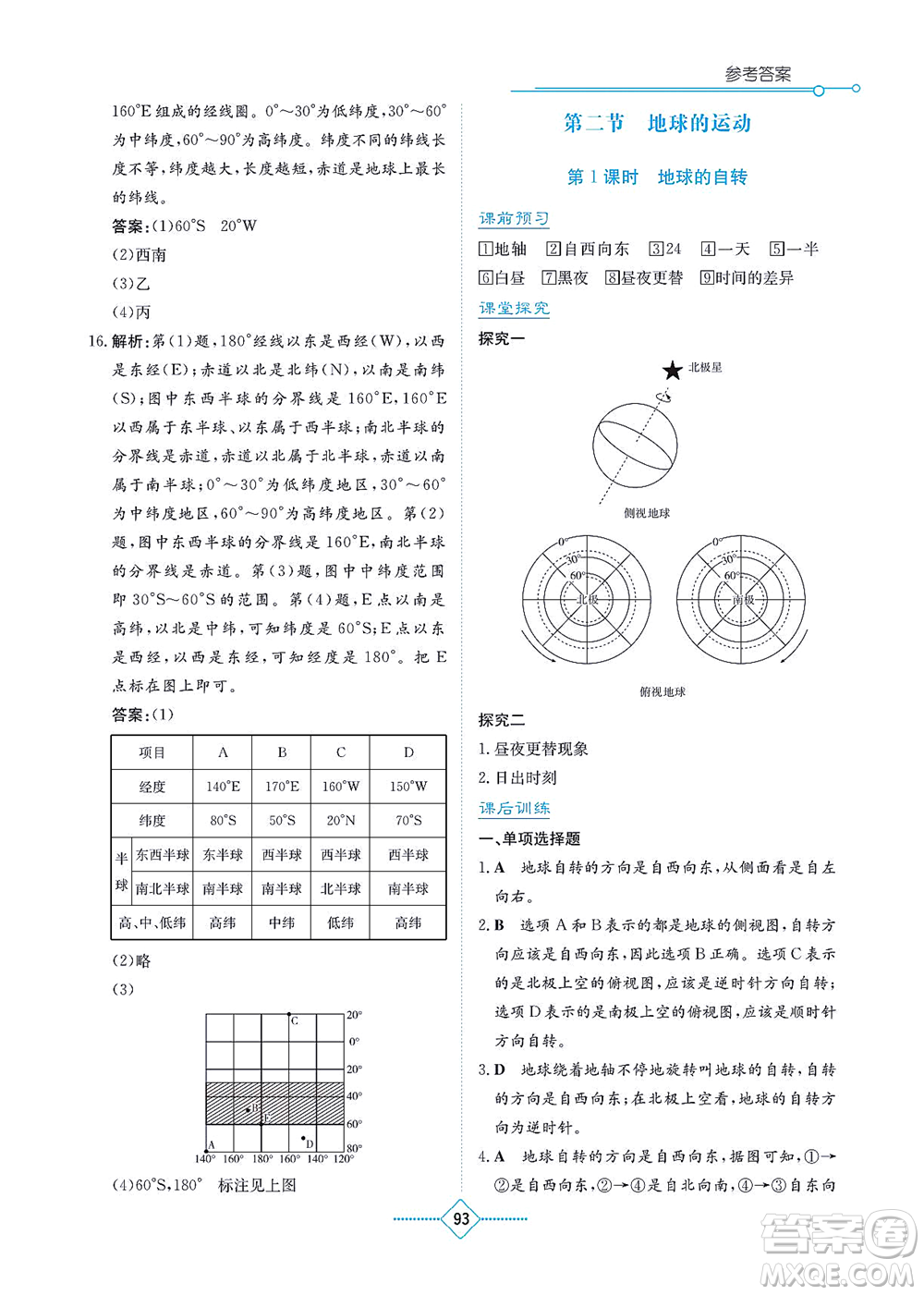 湖南教育出版社2021學法大視野七年級地理上冊人教版答案