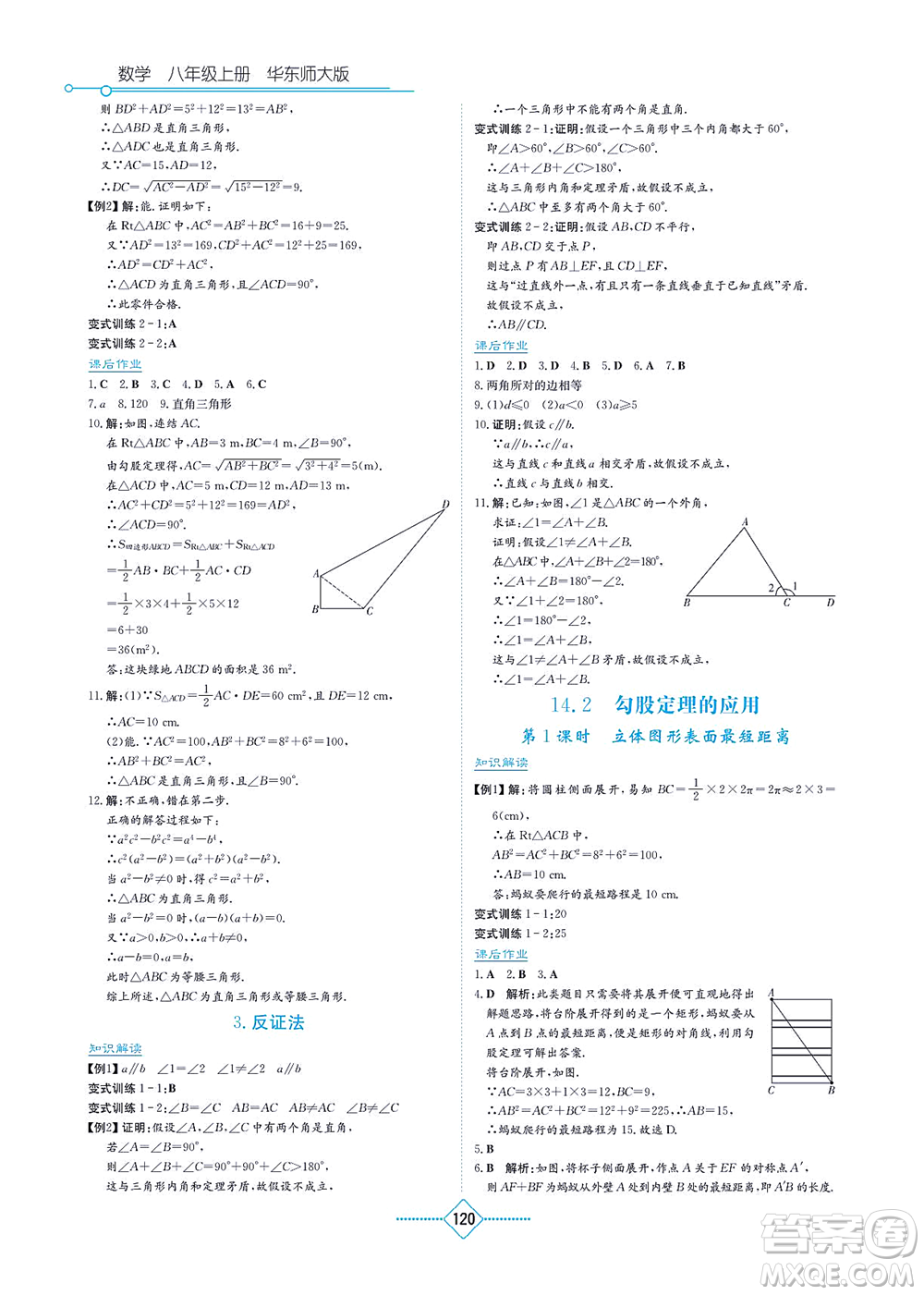 湖南教育出版社2021學法大視野八年級數(shù)學上冊華東師大版答案