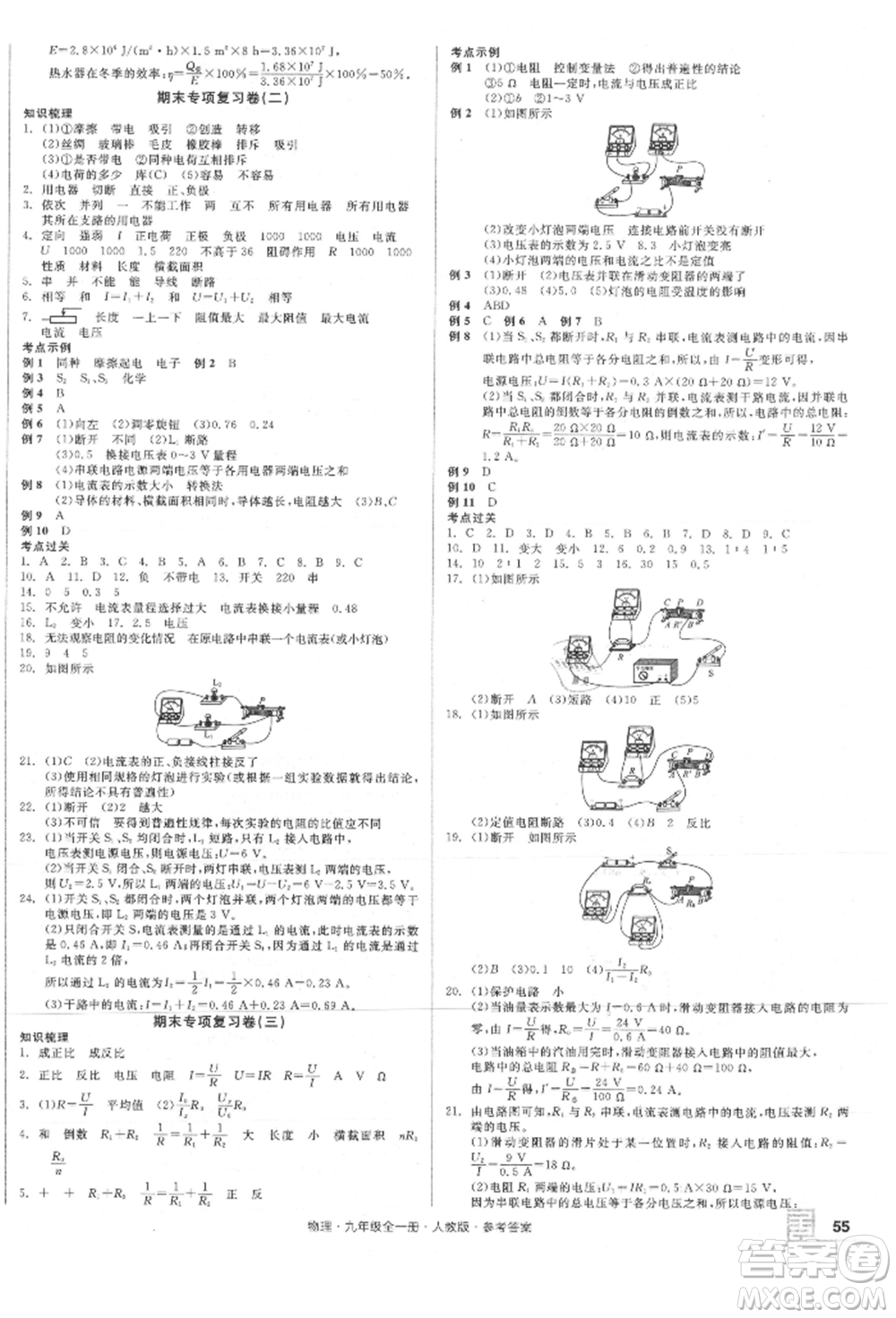 陽光出版社2021全品小復(fù)習(xí)九年級(jí)物理人教版參考答案