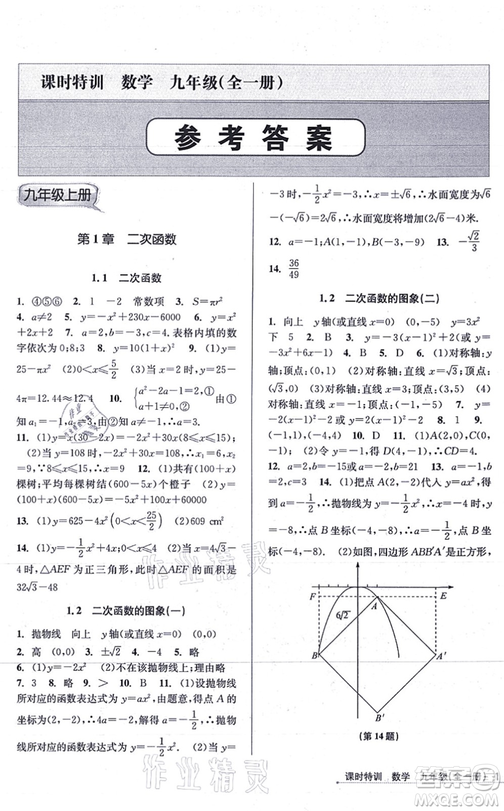 浙江人民出版社2021課時(shí)特訓(xùn)九年級(jí)數(shù)學(xué)全一冊(cè)Z浙教版答案