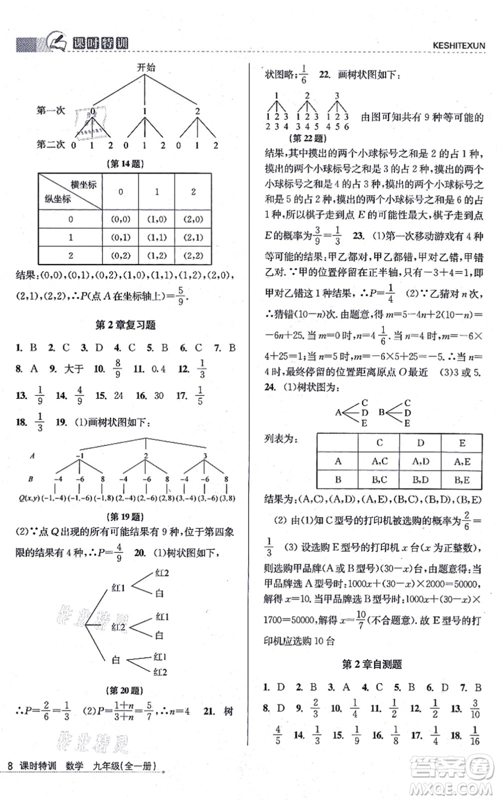 浙江人民出版社2021課時(shí)特訓(xùn)九年級(jí)數(shù)學(xué)全一冊(cè)Z浙教版答案