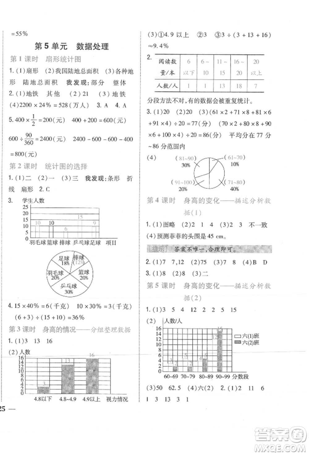 吉林人民出版社2021小學題幫六年級數(shù)學上冊北師大版參考答案