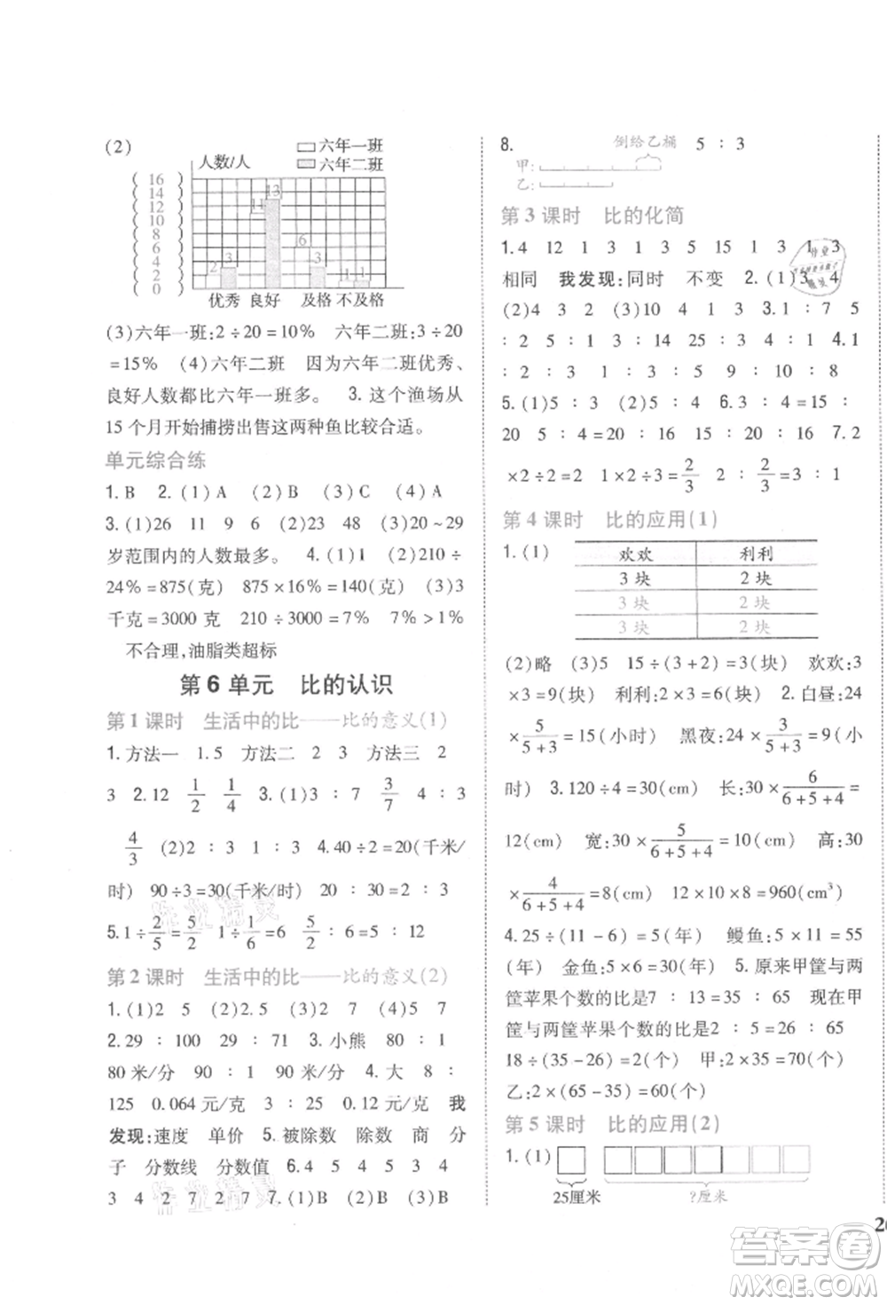 吉林人民出版社2021小學題幫六年級數(shù)學上冊北師大版參考答案