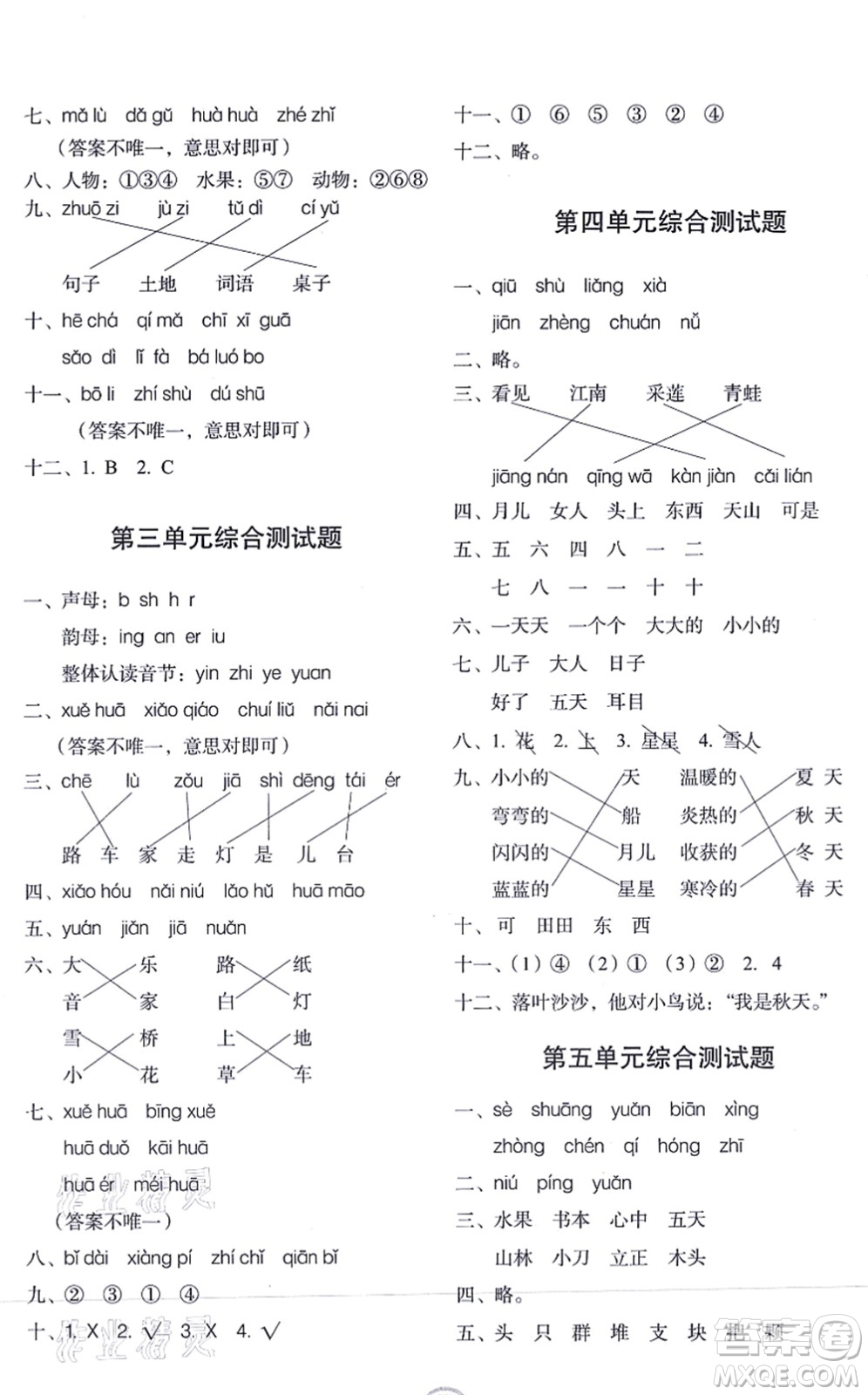 長(zhǎng)春出版社2021小學(xué)生隨堂同步練習(xí)一年級(jí)語(yǔ)文上冊(cè)人教版答案