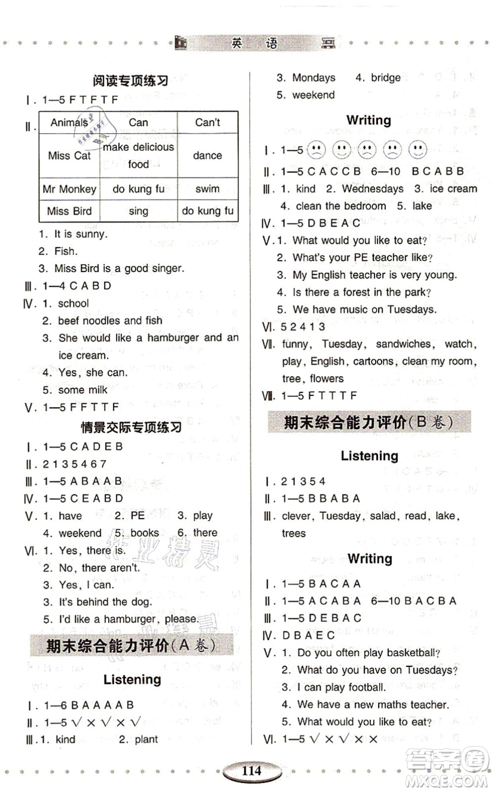 青島出版社2021智慧學(xué)習(xí)五年級(jí)英語(yǔ)上冊(cè)人教版答案