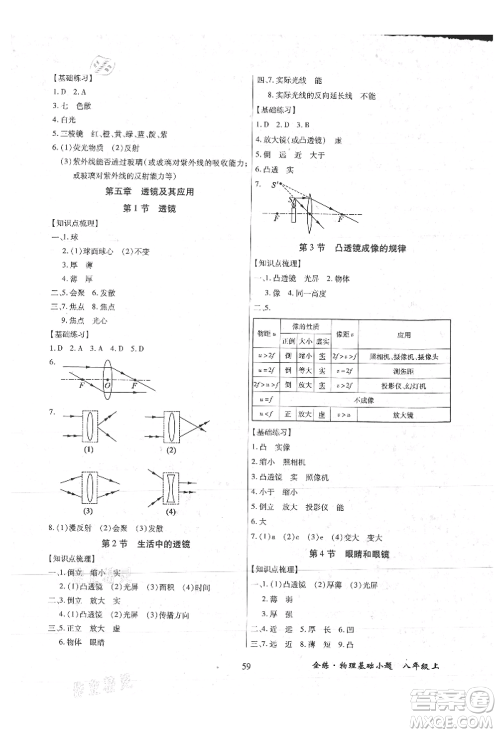 內(nèi)蒙古少年兒童出版社2021全練課堂基礎(chǔ)小題隨堂練八年級(jí)物理上冊(cè)人教版參考答案