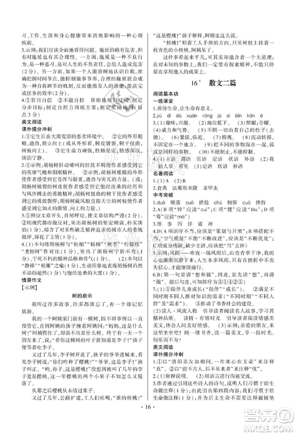 四川民族出版社2021同步寶典一線超越八年級(jí)語(yǔ)文上冊(cè)人教版參考答案