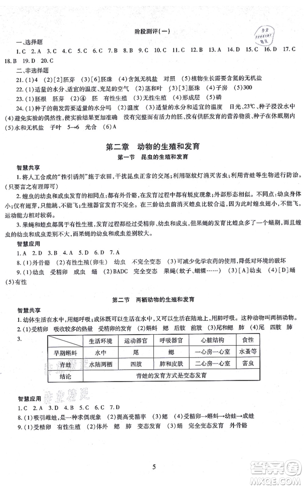 明天出版社2021智慧學習導學練八年級生物全一冊人教版答案