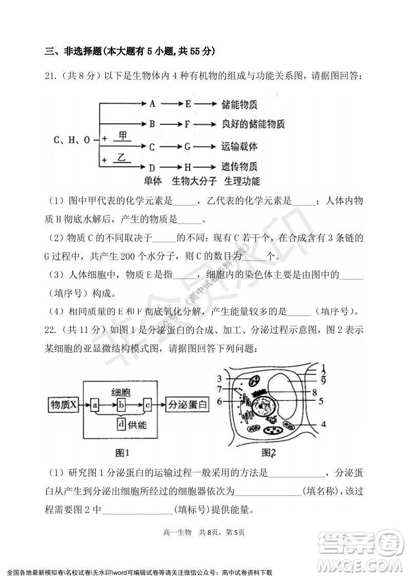 遼寧省2021-2022學年度上六校協(xié)作體高一第三次考試生物試題及答案