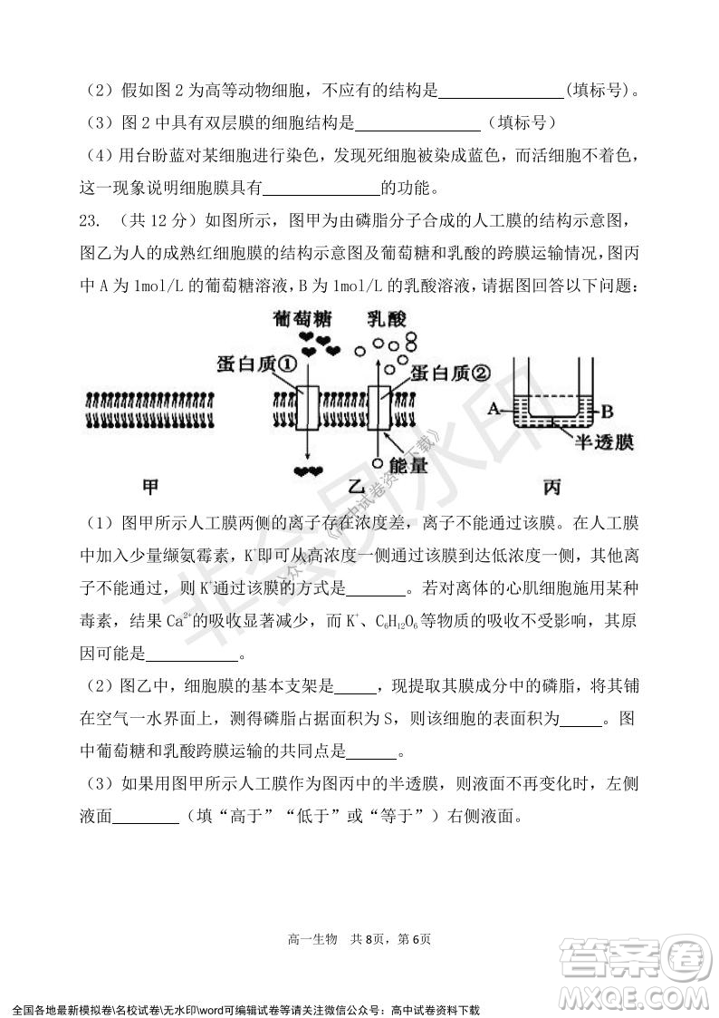 遼寧省2021-2022學年度上六校協(xié)作體高一第三次考試生物試題及答案