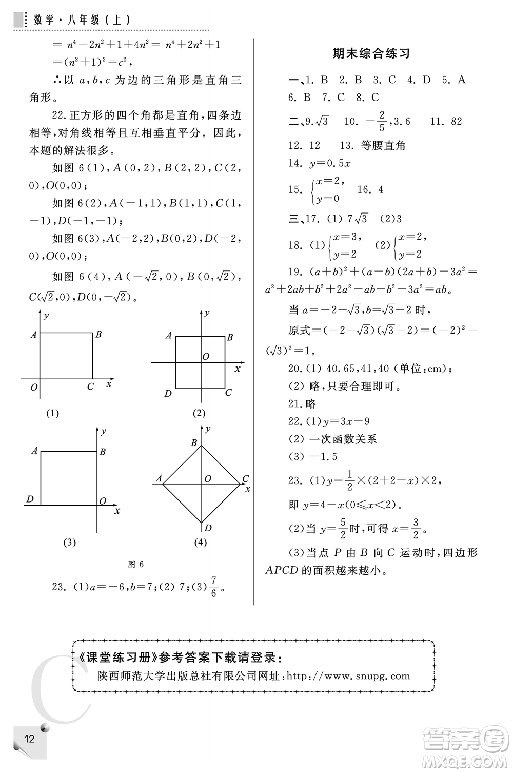 陜西師范大學(xué)出版總社2021課堂練習(xí)冊(cè)八年級(jí)數(shù)學(xué)上冊(cè)C北師大版答案