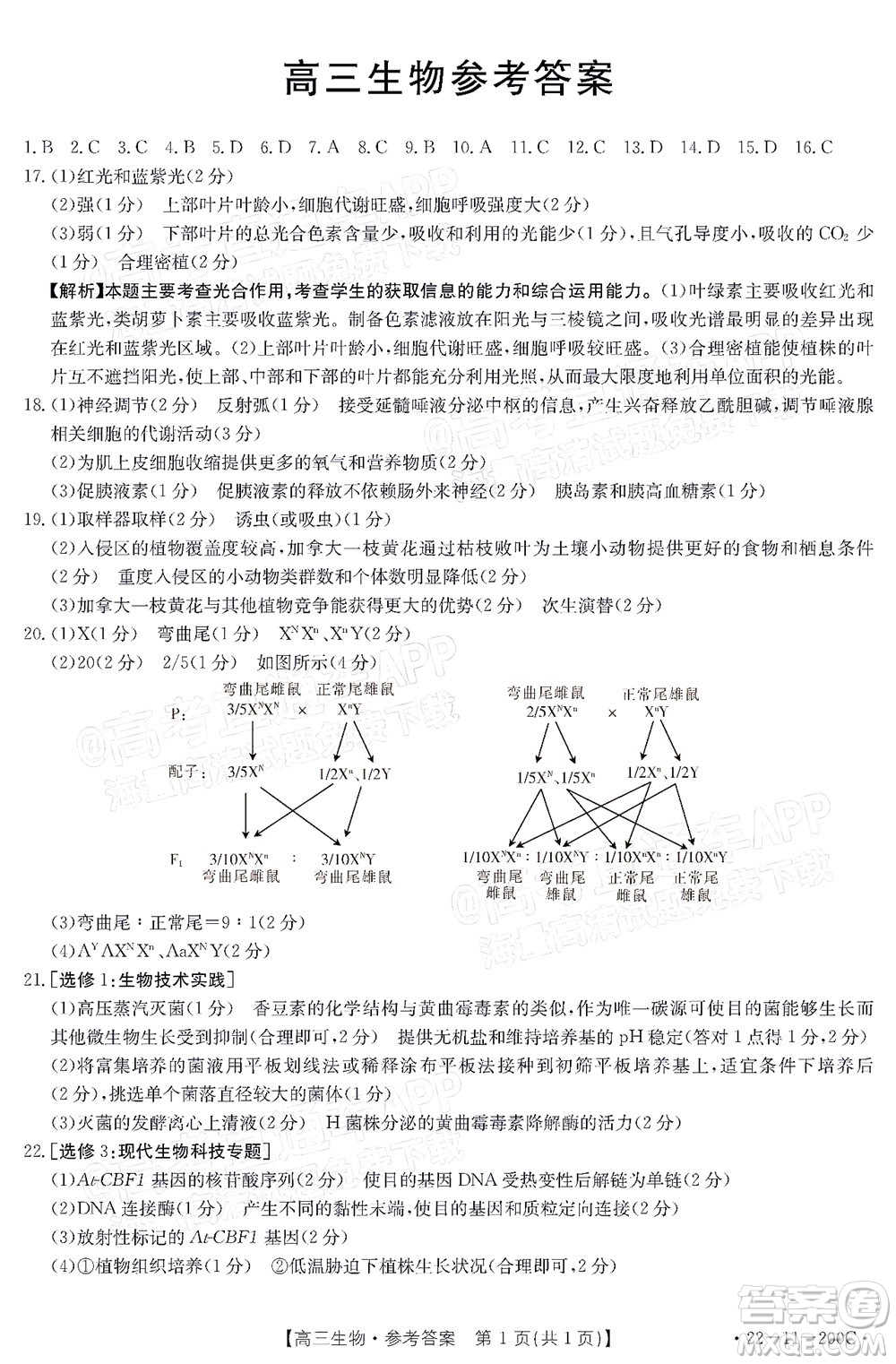 2022屆廣東金太陽(yáng)高三12月聯(lián)考生物試題及答案