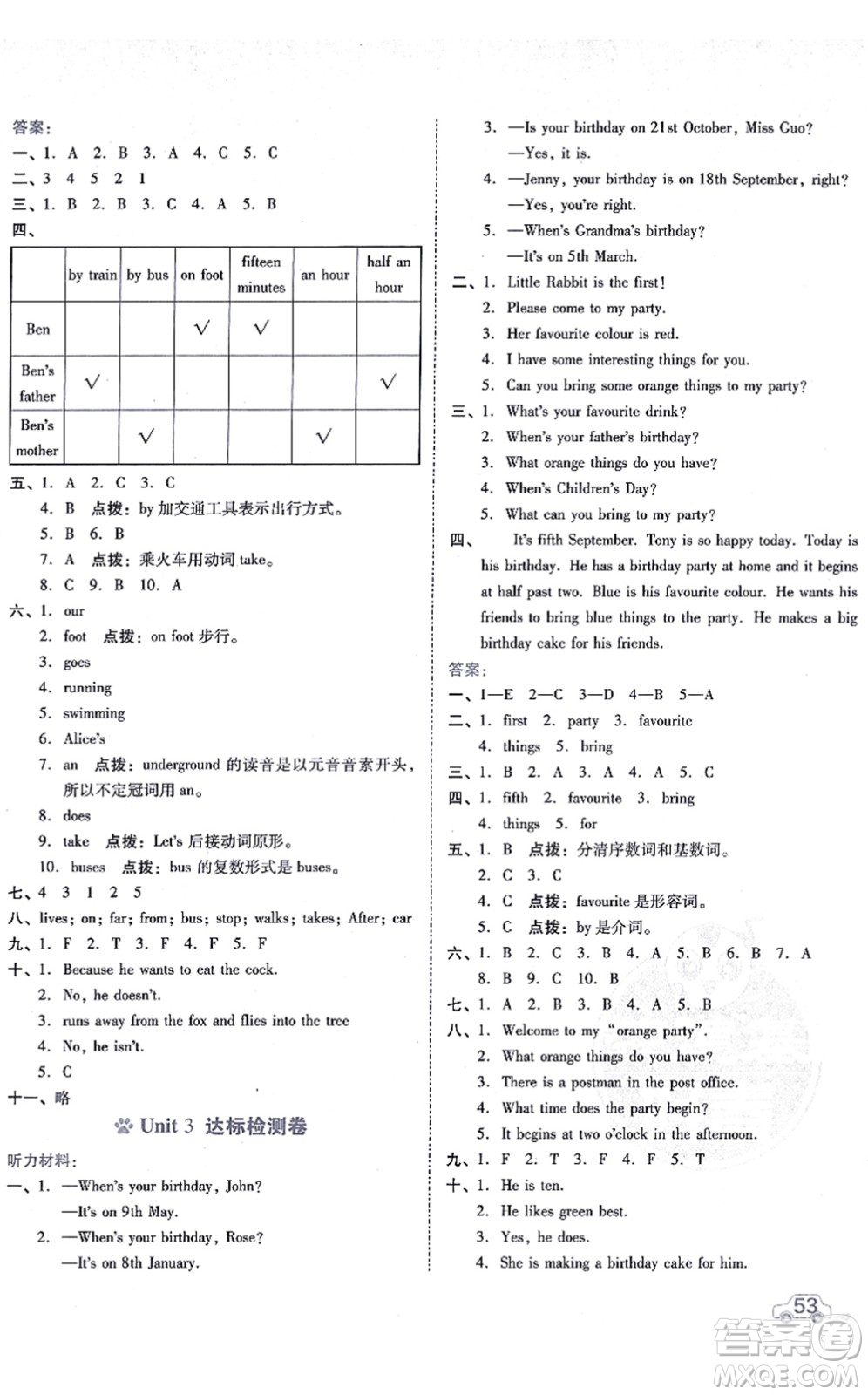 安徽教育出版社2021榮德基好卷五年級英語上冊HN滬教牛津版答案