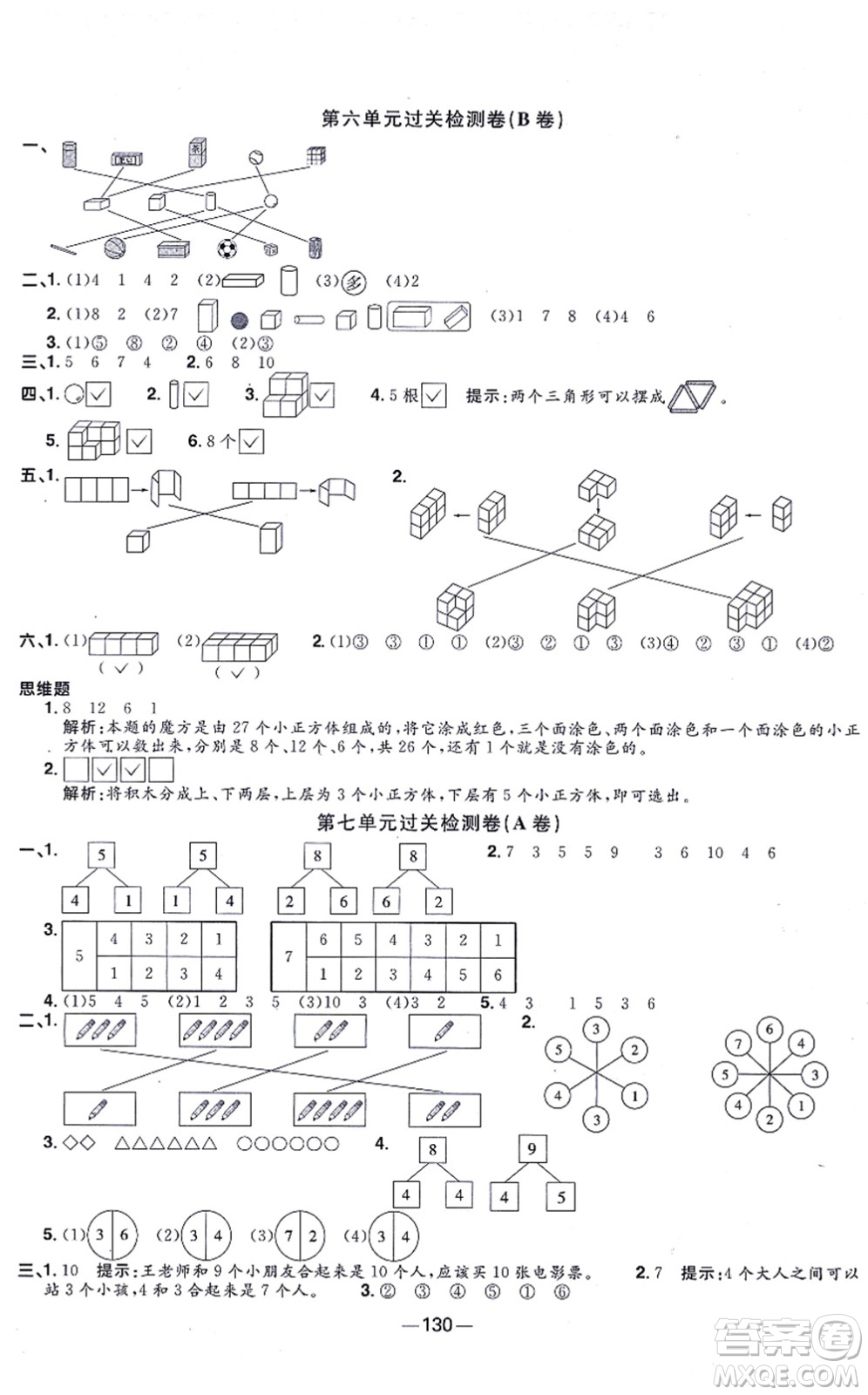 江西教育出版社2021陽光同學(xué)一線名師全優(yōu)好卷一年級數(shù)學(xué)上冊SJ蘇教版答案