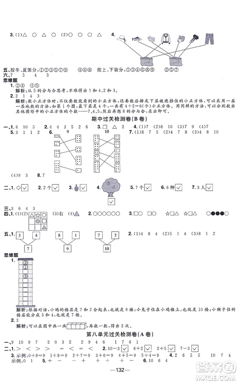 江西教育出版社2021陽光同學(xué)一線名師全優(yōu)好卷一年級數(shù)學(xué)上冊SJ蘇教版答案