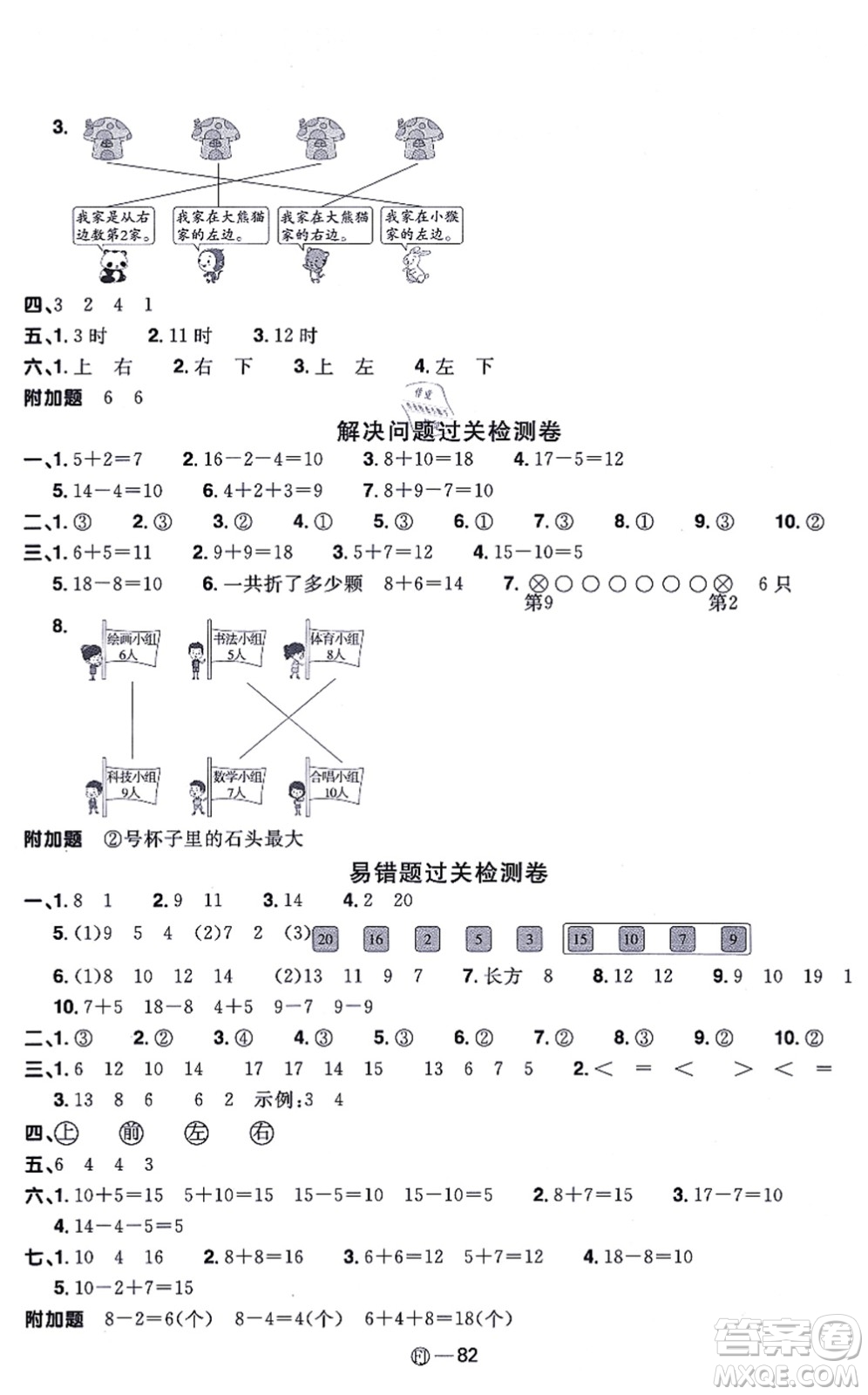 福建少年兒童出版社2021陽光同學一線名師全優(yōu)好卷一年級數(shù)學上冊RJ人教版福建專版答案