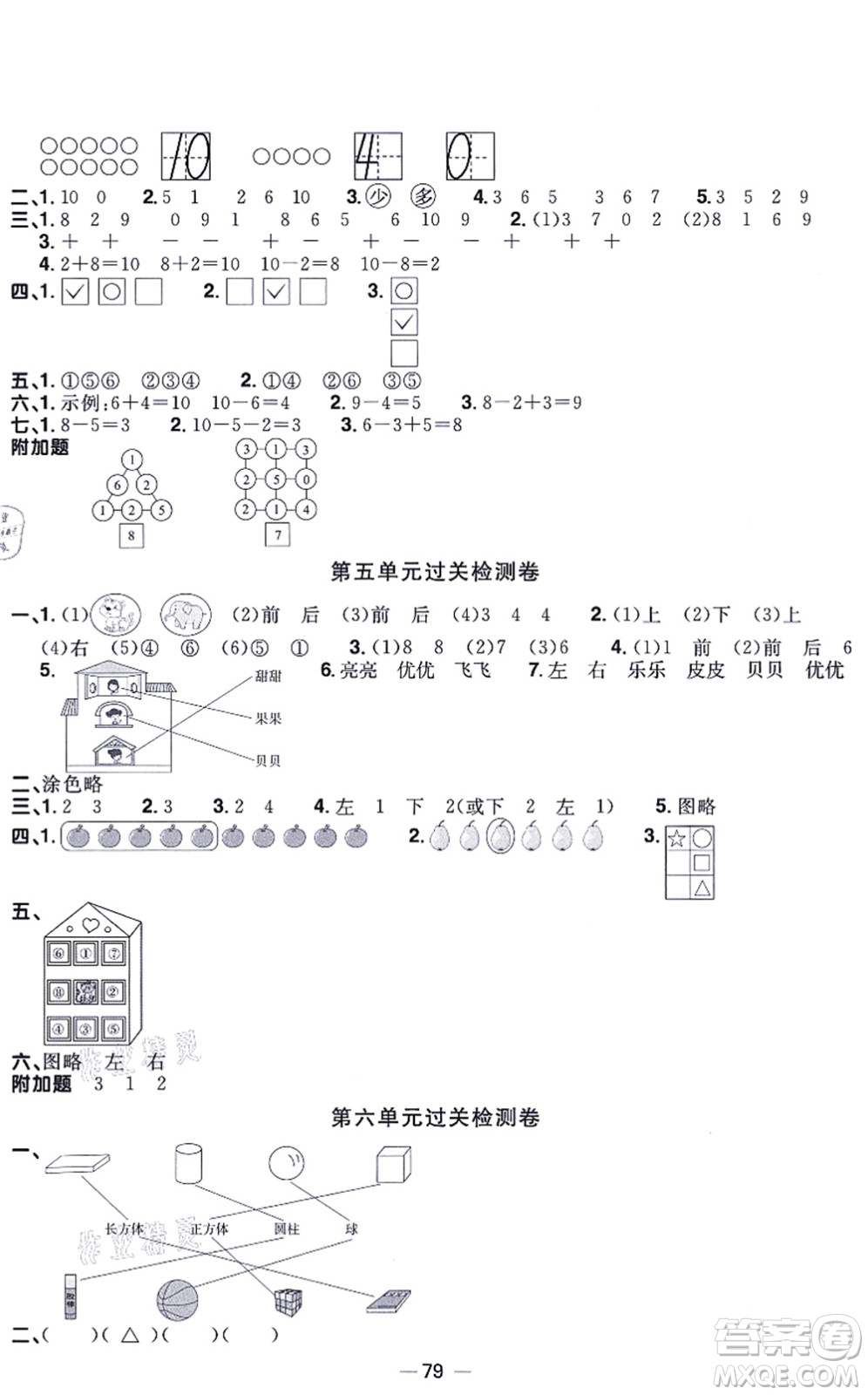 江西教育出版社2021陽光同學一線名師全優(yōu)好卷一年級數(shù)學上冊BS北師版福建專版答案